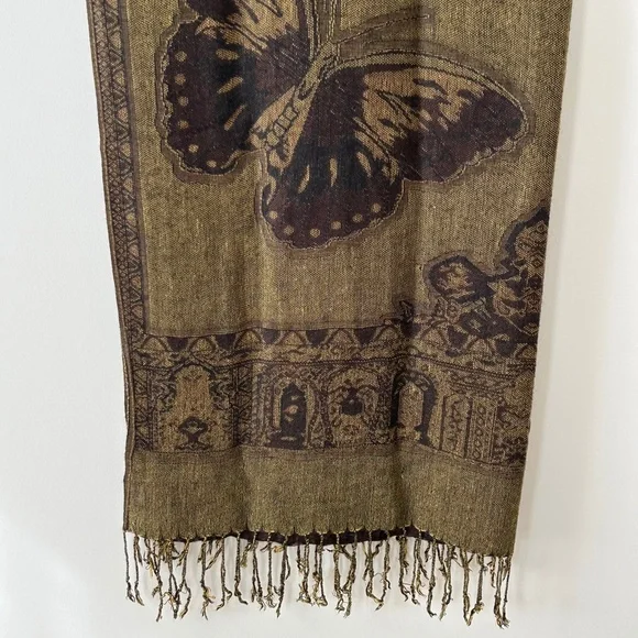 Reversible Butterfly Olive & Brown Scarf - Picture 9 of 16